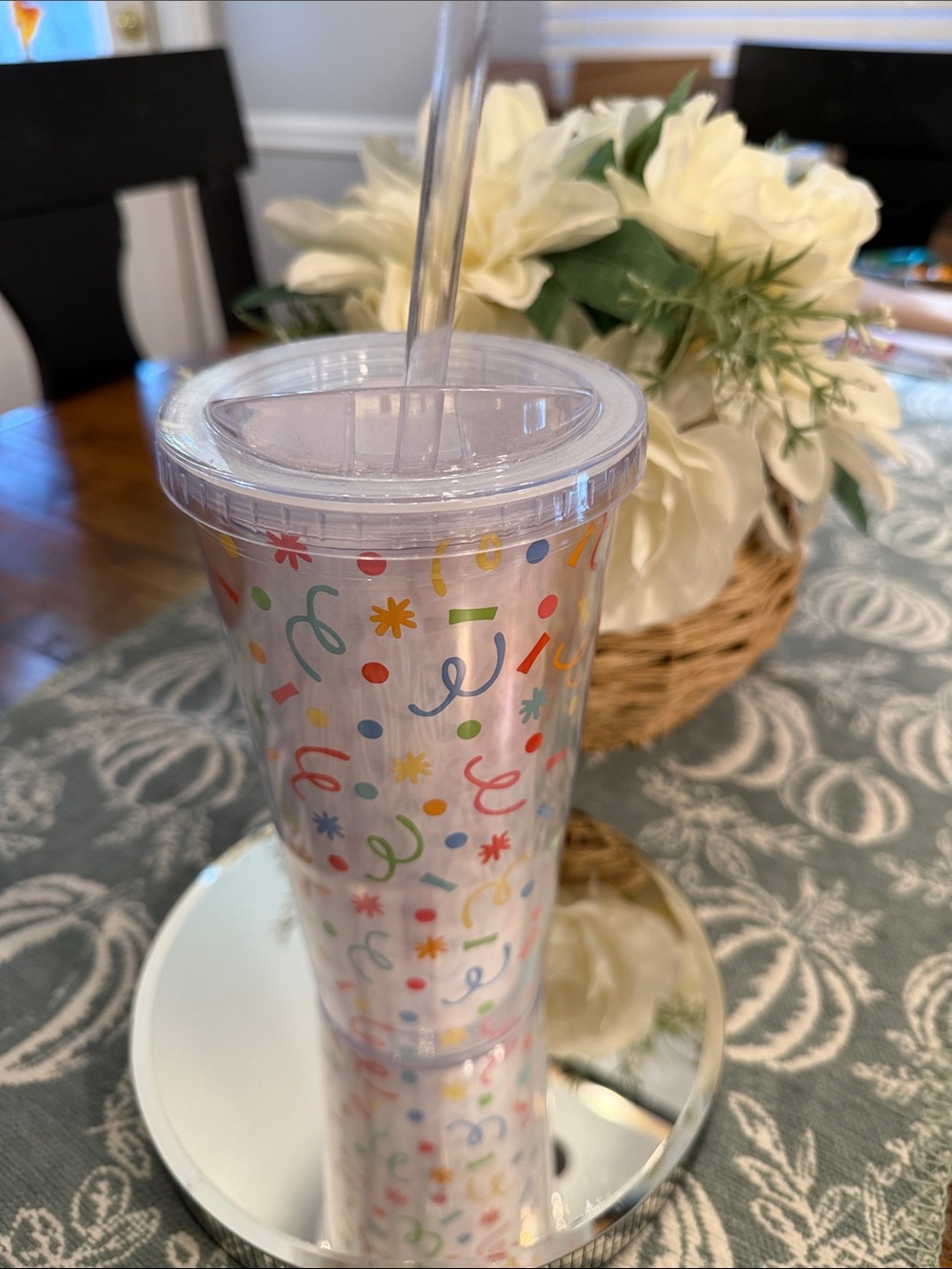 Clear Confetti Travel Tumbler with Straw - BPA free